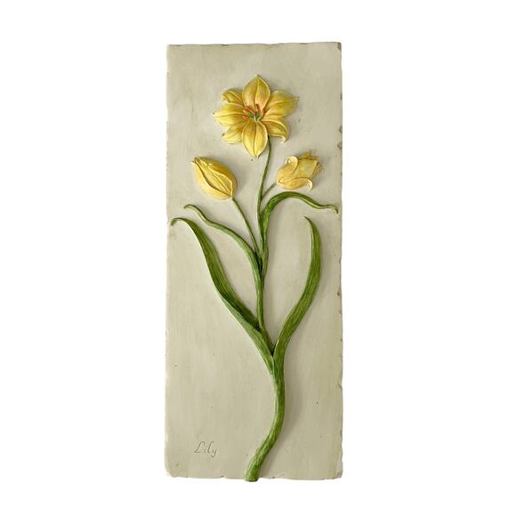 Floral Wall Art Set of 4  Ceramic Tulip Iris Lily Narcissus 4" x 9.5" each - Picture 5 of 6